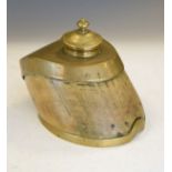 Early 20th Century brass-mounted horse hoof inkwell having a hinged cover over brass table and