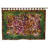 Cynthia Pearson - Silk and needlework wall hanging of scattered flowerheads, approximately 169cm x