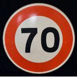 Reflective aluminium motoring speed sign '70', 86cm diameter Condition: