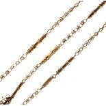 Length of fancy link guard chain having clasp and attached Albert clasp stamped 9ct, 15.5g gross