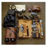 Assorted collectables to include; cased Ross prismatic binoculars in hide case, Lucas 'Cadet' No.133