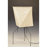 Japanese Noguchi table lamp with paper triangular prism shade on tripod support Condition: