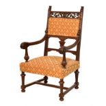 Good quality late 19th/early 20th Century carved mahogany or beech open armchair having a foliate