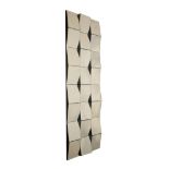 Unusual wall mirror of frameless 24 panelled design with bevelled and angled plates, 45cm x 136cm
