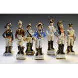 Collection of seven modern Continental porcelain figures of 19th Century soldiers, average height