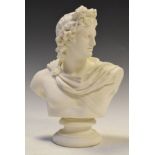 19th Century parianware bust - Apollo, probably Royal Worcester, unmarked, 28.5cm high Condition: