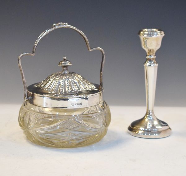 Victorian cut glass lidded sucriere having a silver cover, collar and swing handle, Sheffield