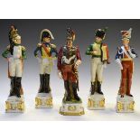 Collection of five modern Capodimonte style porcelain figures of 19th Century soldiers, average