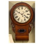 Late 19th Century oak-cased drop dial wall clock with two-train movement and Roman dial over