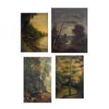 Two pairs of late 19th/early 20th Century oils - Rural scenes, all unsigned, 29.5cm x 24cm and