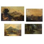 Four 19th Century oil paintings to include; a pair of oils on board, early oil on canvas with