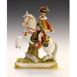 Continental porcelain equestrian figure - Le Prince Eugene, bears marks of the Sitzendorf factory