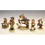 Five Goebel Hummel figures - Barnyard Hero, Little Fiddler, School Boy, Just Resting and Apple