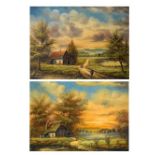 Pair of late 20th Century oils on canvas - Continental landscapes, each signed Fischer, 18.5cm x