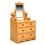 Late Victorian/Edwardian ash dressing chest with rectangular mirror plate between shelves and