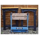 Black & Decker Workmate 600 workbench, together with a pair of 'Folding Sawhorse' trestle bench ends