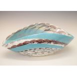 Italian Murano glass bowl of oval shell design with pale blue decoration, stickers to rim and