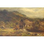 J. Ellis - Late 19th/early 20th Century oil on canvas - Highland landscape with watermill and