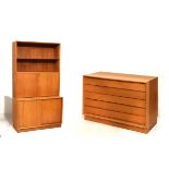 Modern Design - Teak chest of four long drawers, 100cm wide, together with a teak room unit of