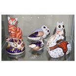 Six Royal Crown Derby paperweight figures - Horse, Owl, Panda, Frog, Ginger Tom and Gren Condition: