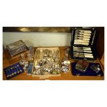Assorted plated wares to include: jewllery casket, hip flasks, souvenir spoons, cased flatware, etc.