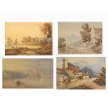 Four 19th Century English School watercolours, one being a river landscape with bridge titled