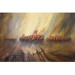 John Bampfield - Oil on canvas board - Military battle scene, signed lower left, 50cm x 75cm, framed
