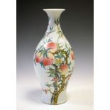 Chinese porcelain baluster shaped vase decorated with peach blossom, the underside with apocryphal