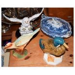Beswick mallard model 817, together with two other bird figurines and a blue transfer printed