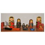Group of late 20th Century Russian wooden and lacquer wares to include; Matrioska dolls, boxes etc