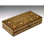Middle Eastern inlaid chess/games board with external chequer board and internal backgammon board
