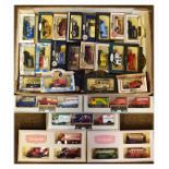 Two boxes containing a large selection of die-cast and other model vehicles to include; Days Gone,