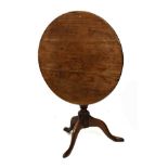 George III oak snap-top tripod occasional table with caster-turned stem, 71cm diameter x 66cm high