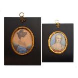 19th Century English School - Two watercolour miniatures - Portraits of ladies, each framed and