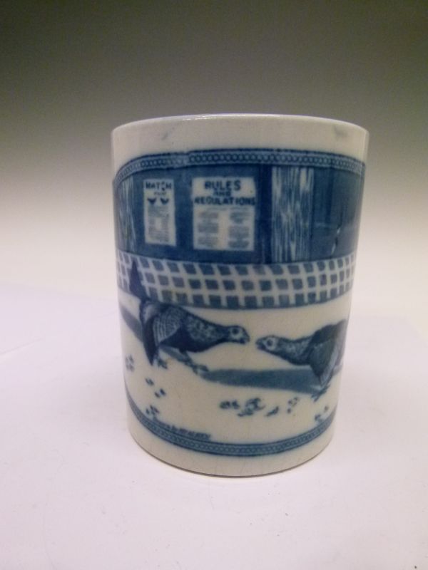 19th Century English blue and white transfer printed mug, the oval reserve decorated with a cock - Bild 3 aus 8