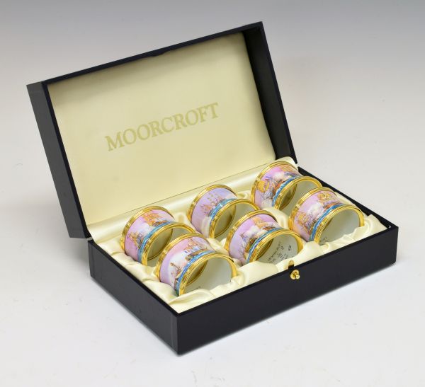 Peter Graves for Moorcroft - Set of six limited edition painted enamel 'Trafalgar' napkin rings,