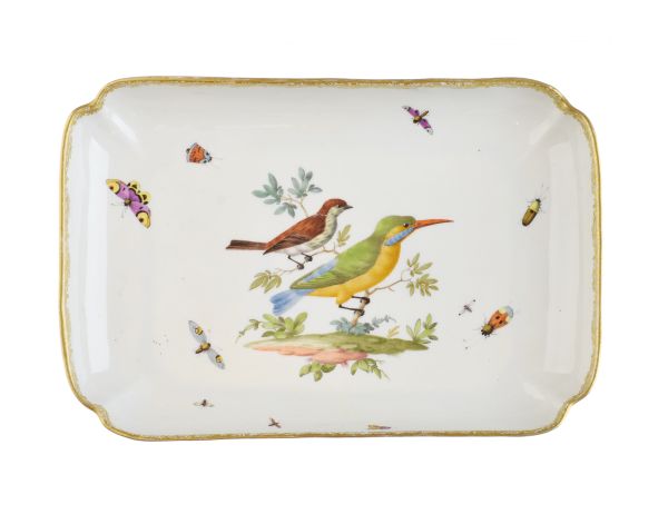19th Century Meissen porcelain rectangular dish having polychrome painted decoration depicting two