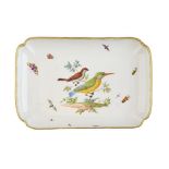 19th Century Meissen porcelain rectangular dish having polychrome painted decoration depicting two