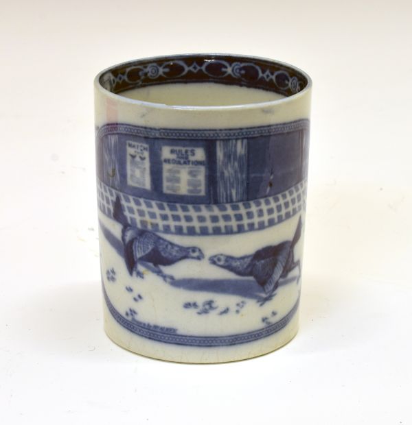 19th Century English blue and white transfer printed mug, the oval reserve decorated with a cock - Bild 8 aus 8