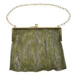 9ct gold and three colour chainmail evening purse, having an oval link handle and decorated with a
