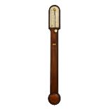 19th Century mahogany-cased stick barometer, Dollond, London, having an arched silvered scale
