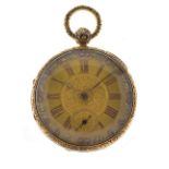 Late George IV 18ct gold open faced pocket watch, R. Skirrow, Halifax, the gilt dial with black