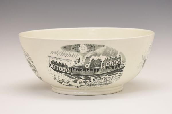 Eric Ravilious for Wedgwood - 'Race', a large black transfer printed bowl, 31cm diameter