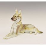 20th Century Nymphenburg porcelain figure of a recumbent German shepherd dog, designed by Theodor