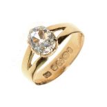 Victorian single stone diamond 22ct gold ring, Birmingham 1895, the old oval cut measuring