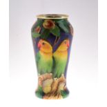C.A. Bradley for Moorcroft - Limited edition painted enamel vase 'Lovebirds', No.69/100, the