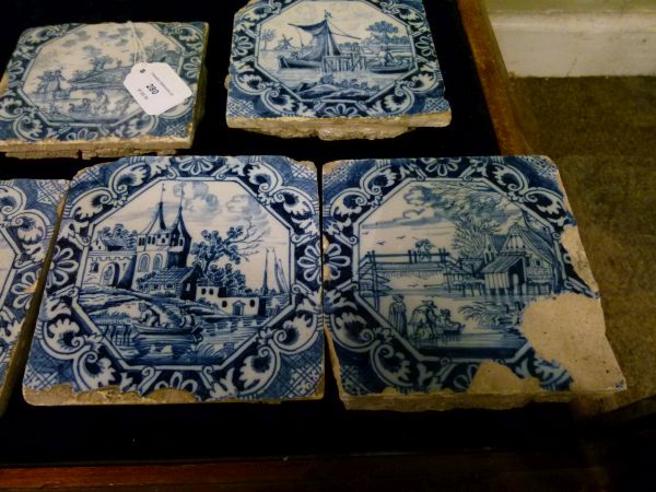 Group of ten mid 18th Century Liverpool Delft tiles, each decorated with a landscape or seascape - Bild 4 aus 5