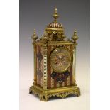 Late 19th Century French brass and champlevé enamel mantel clock, the 7cm Roman dial with inlaid