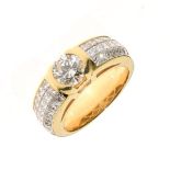 Diamond dress ring, the yellow metal apparently unmarked, the central brilliant cut measuring