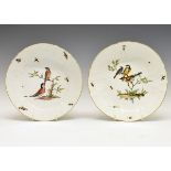 Pair of 19th Century Meissen porcelain shallow bowls, each painted with birds and insects within a